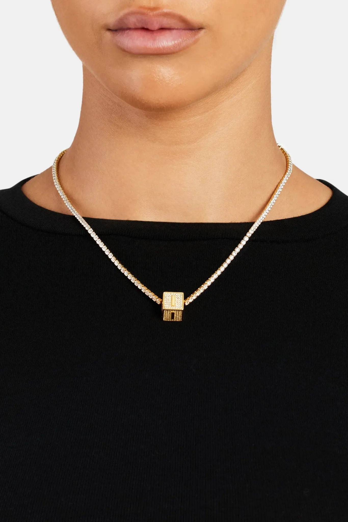 Women JWL-PEND Gold Plated Iced I Letter Block Pendant