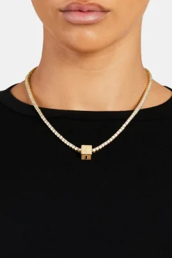 Women JWL-PEND Gold Plated Iced I Letter Block Pendant