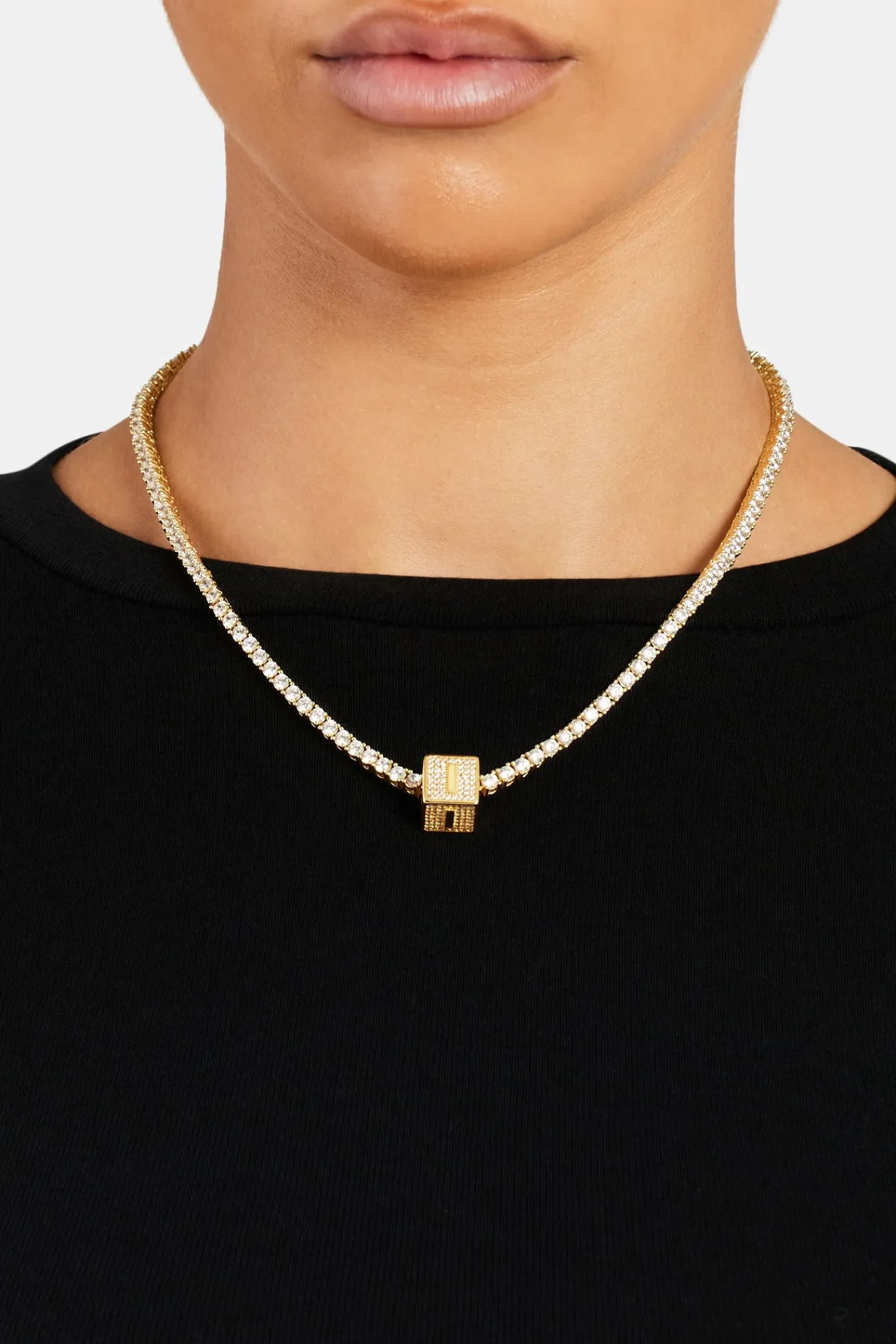 Women JWL-PEND Gold Plated Iced I Letter Block Pendant