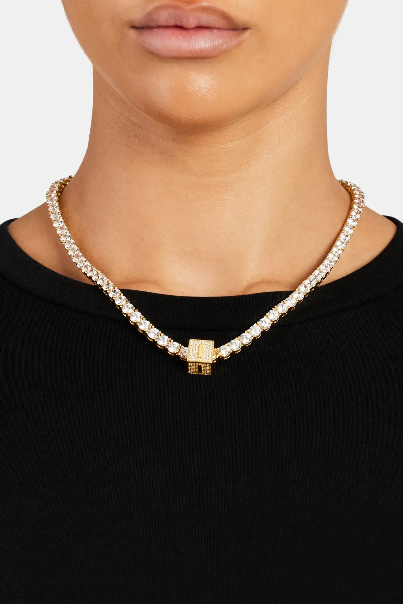 Women JWL-PEND Gold Plated Iced I Letter Block Pendant