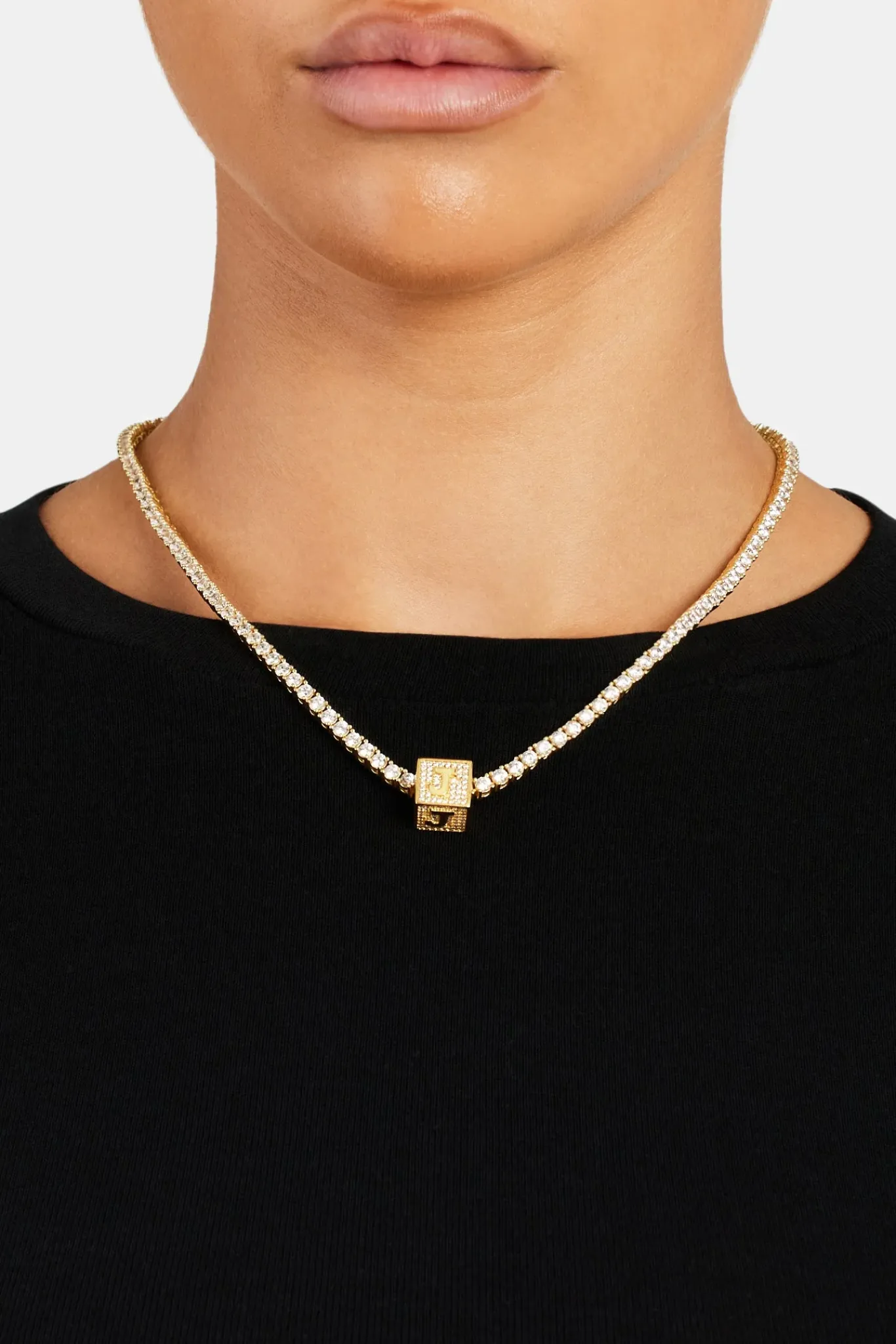 Women JWL-PEND Gold Plated Iced J Letter Block Pendant