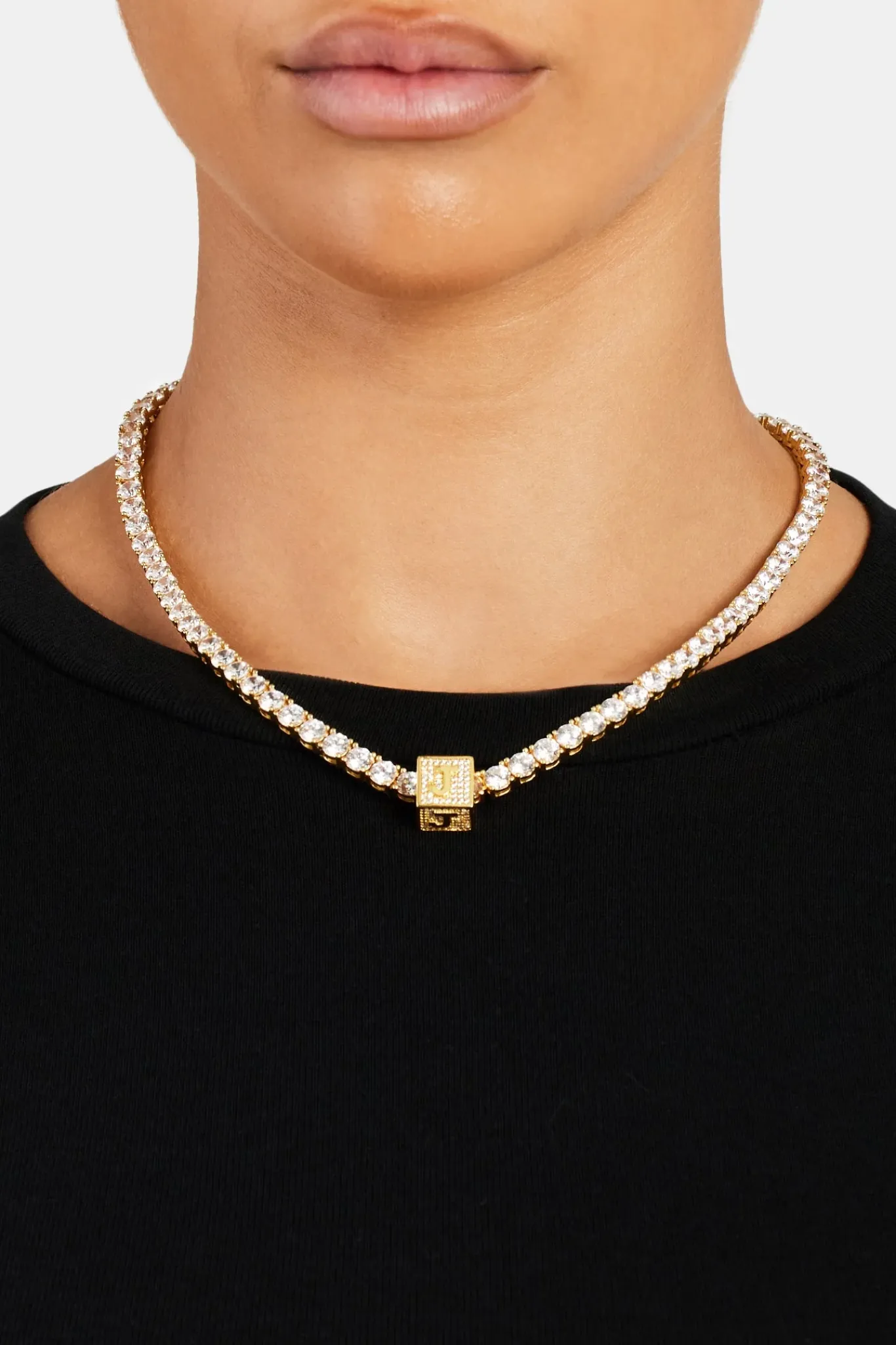 Women JWL-PEND Gold Plated Iced J Letter Block Pendant