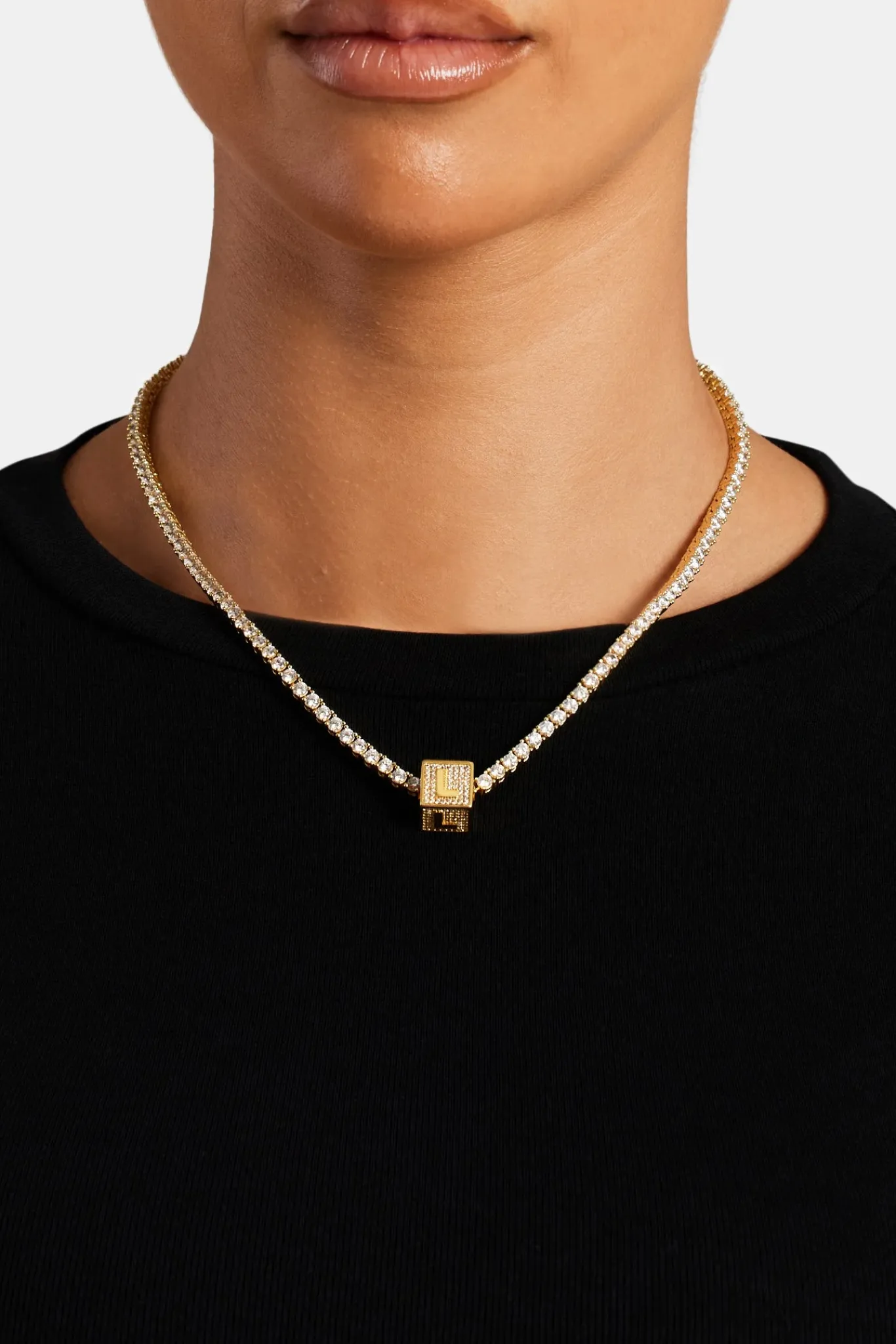 Women JWL-PEND Gold Plated Iced L Letter Block Pendant