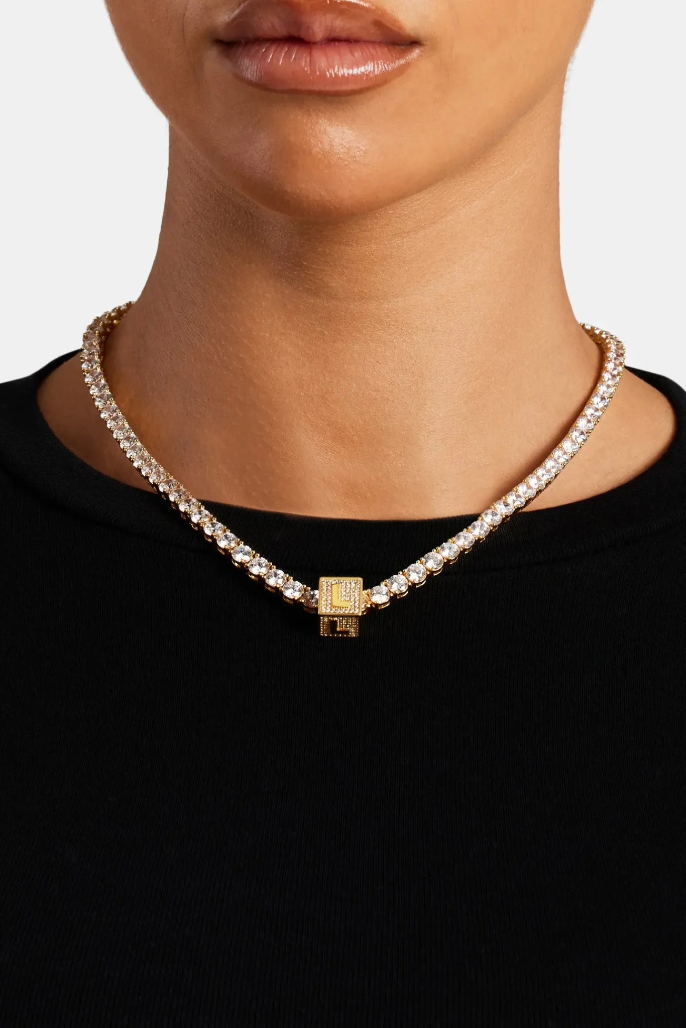 Women JWL-PEND Gold Plated Iced L Letter Block Pendant