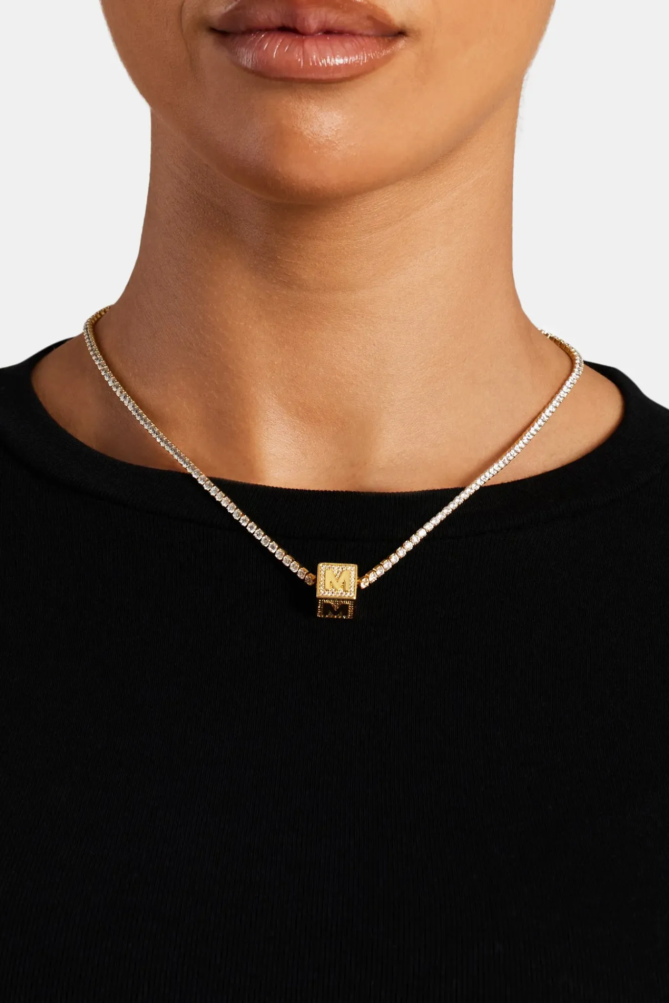 Women JWL-PEND Gold Plated Iced M Letter Block Pendant