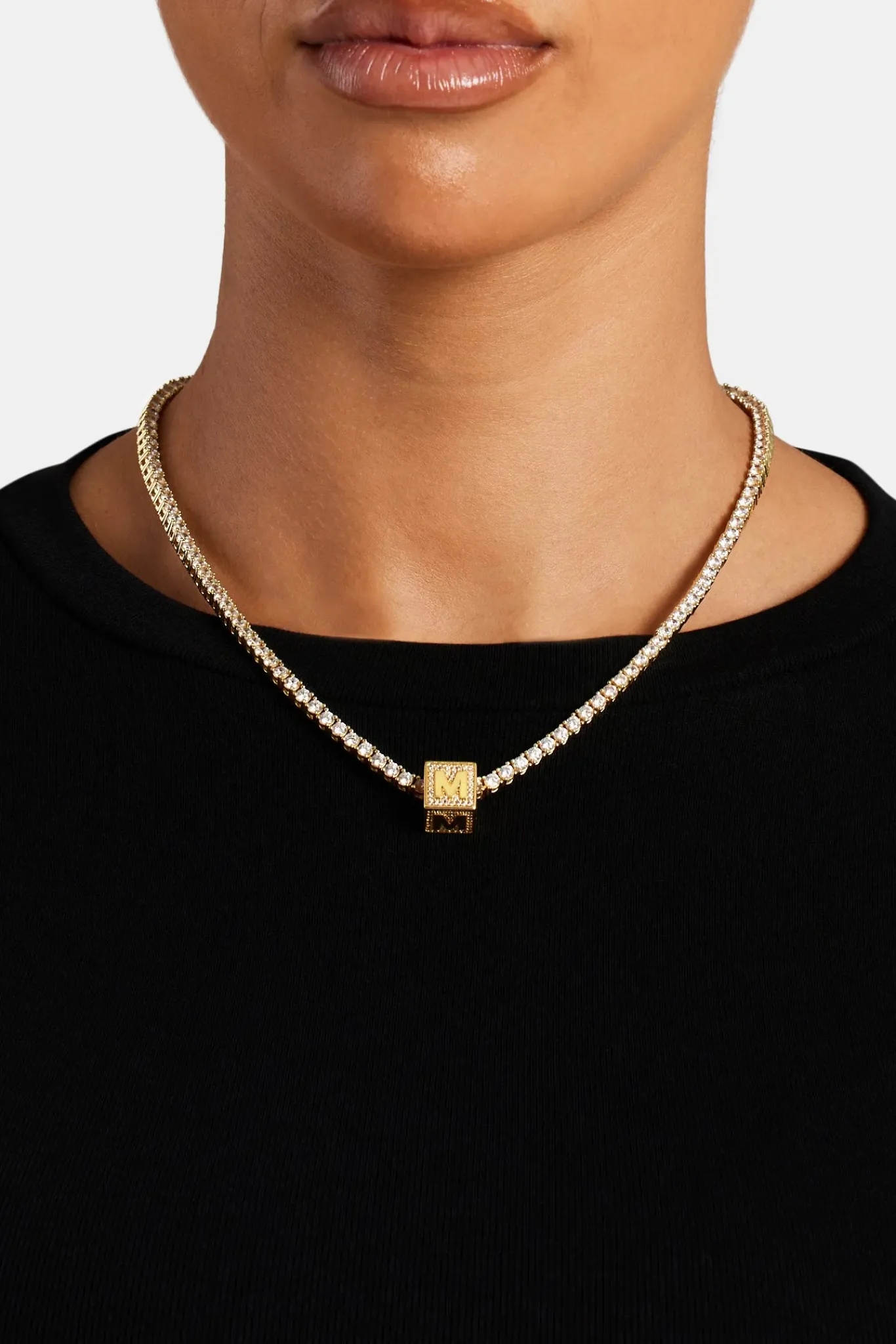 Women JWL-PEND Gold Plated Iced M Letter Block Pendant