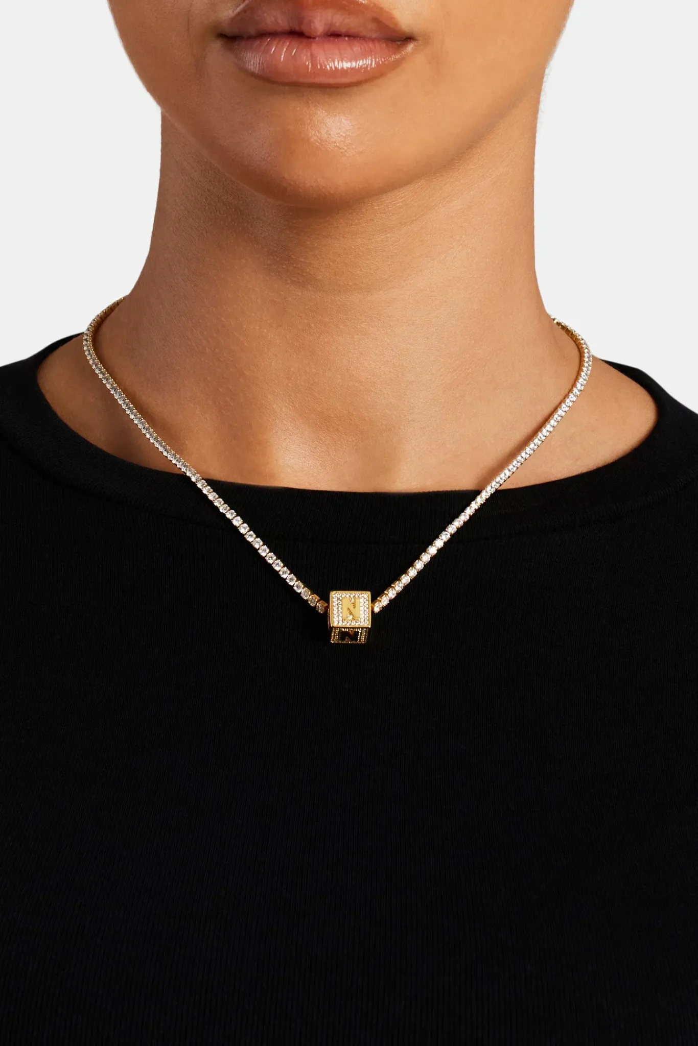Women JWL-PEND Gold Plated Iced N Letter Block Pendant