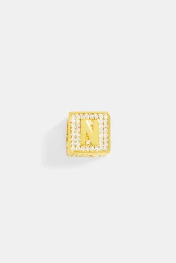 Women JWL-PEND Gold Plated Iced N Letter Block Pendant
