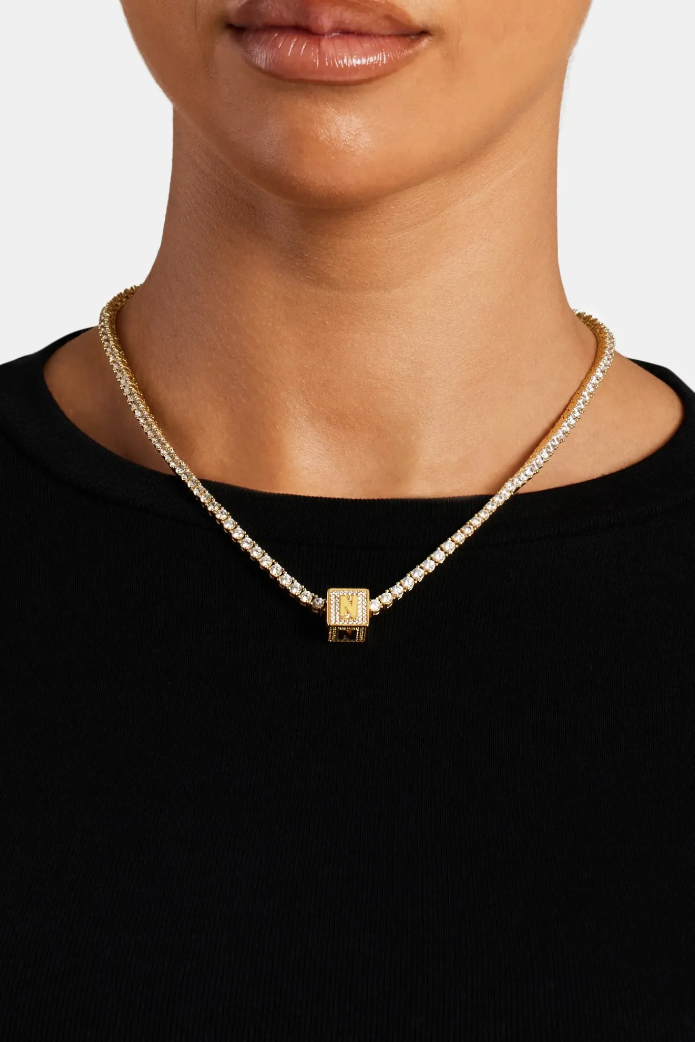 Women JWL-PEND Gold Plated Iced N Letter Block Pendant