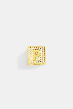 Women JWL-PEND Gold Plated Iced P Letter Block Pendant