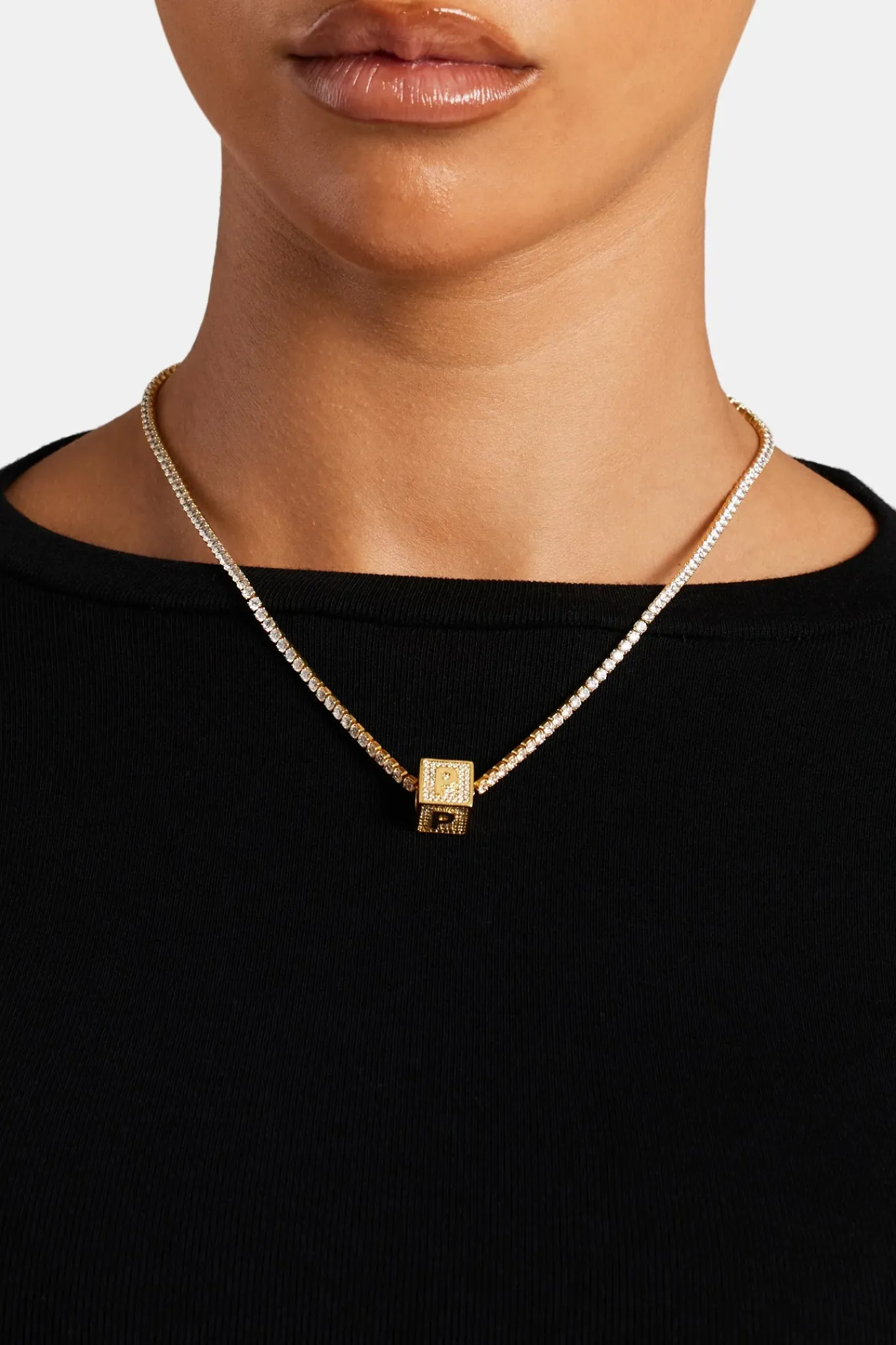 Women JWL-PEND Gold Plated Iced P Letter Block Pendant