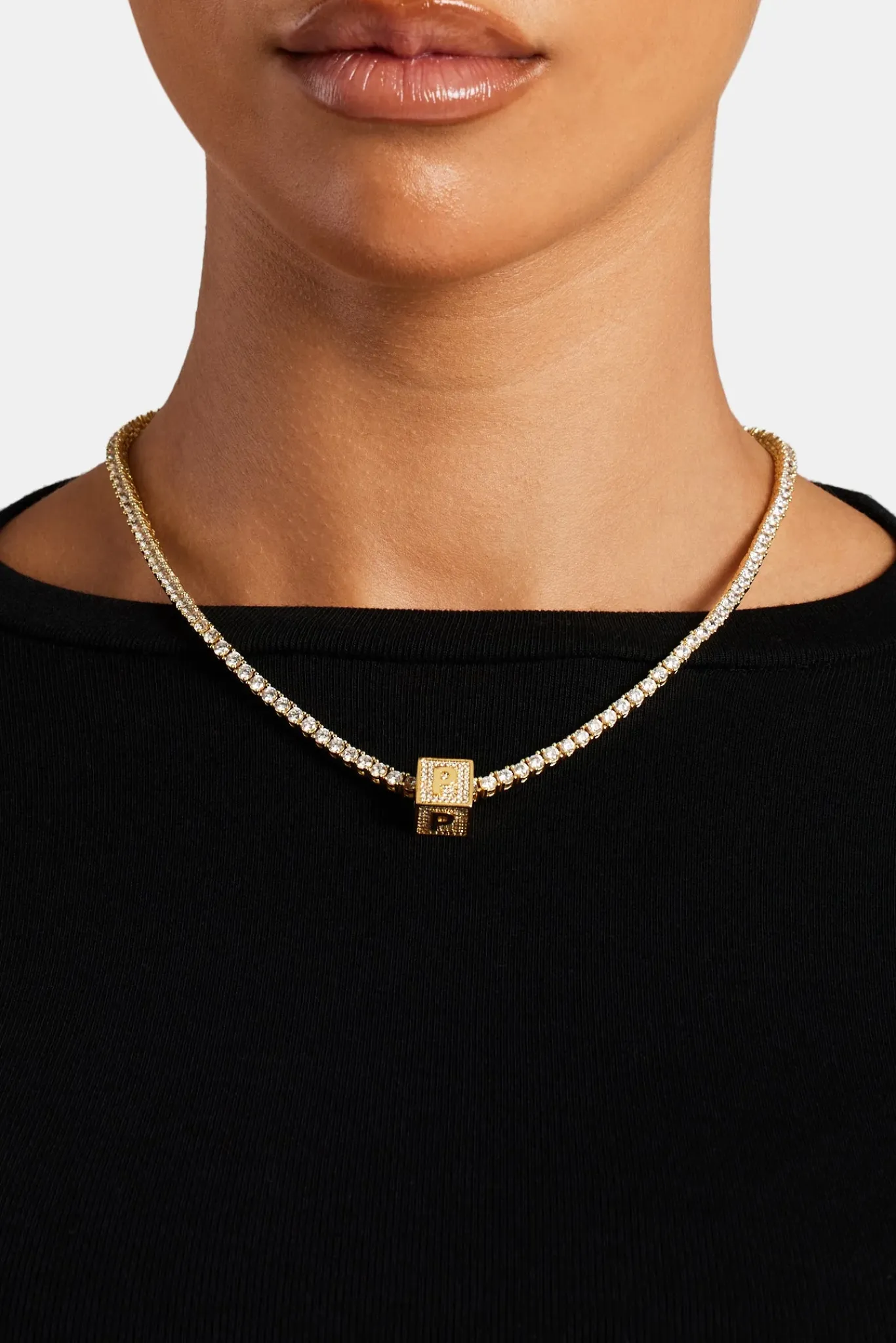 Women JWL-PEND Gold Plated Iced P Letter Block Pendant