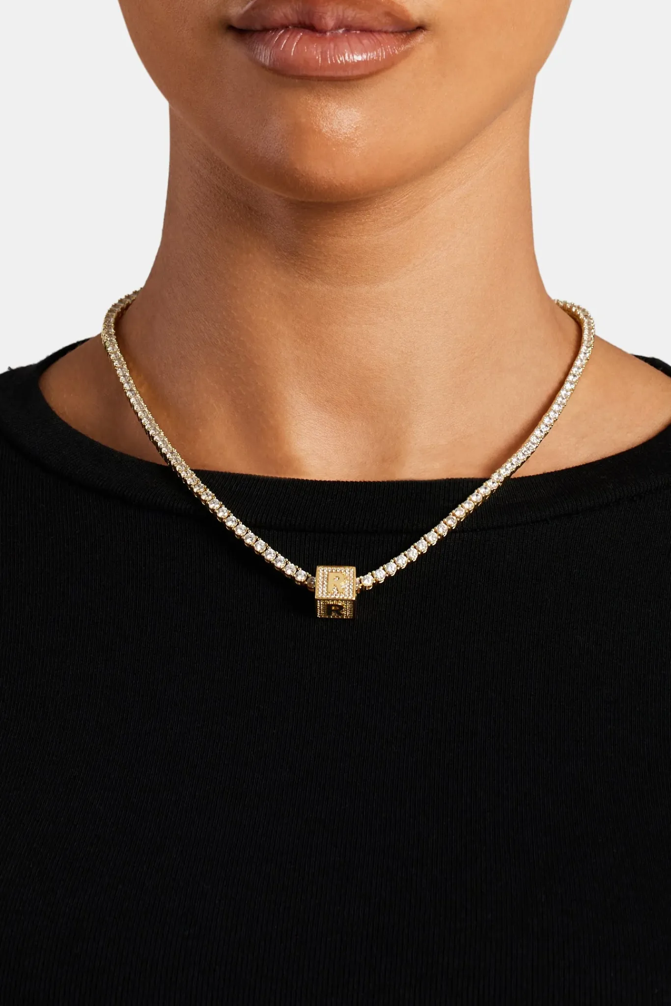 Women JWL-PEND Gold Plated Iced R Letter Block Pendant