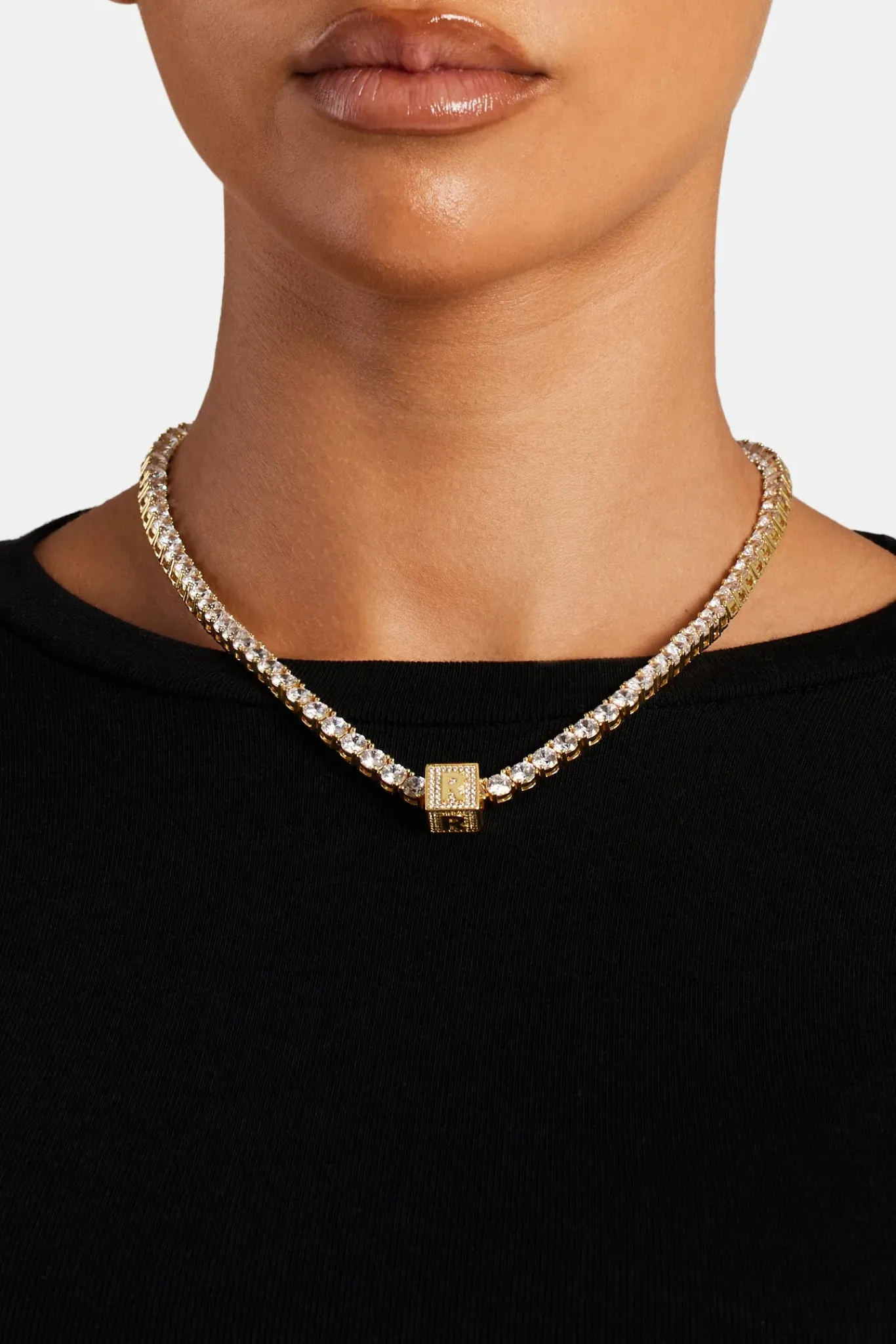 Women JWL-PEND Gold Plated Iced R Letter Block Pendant
