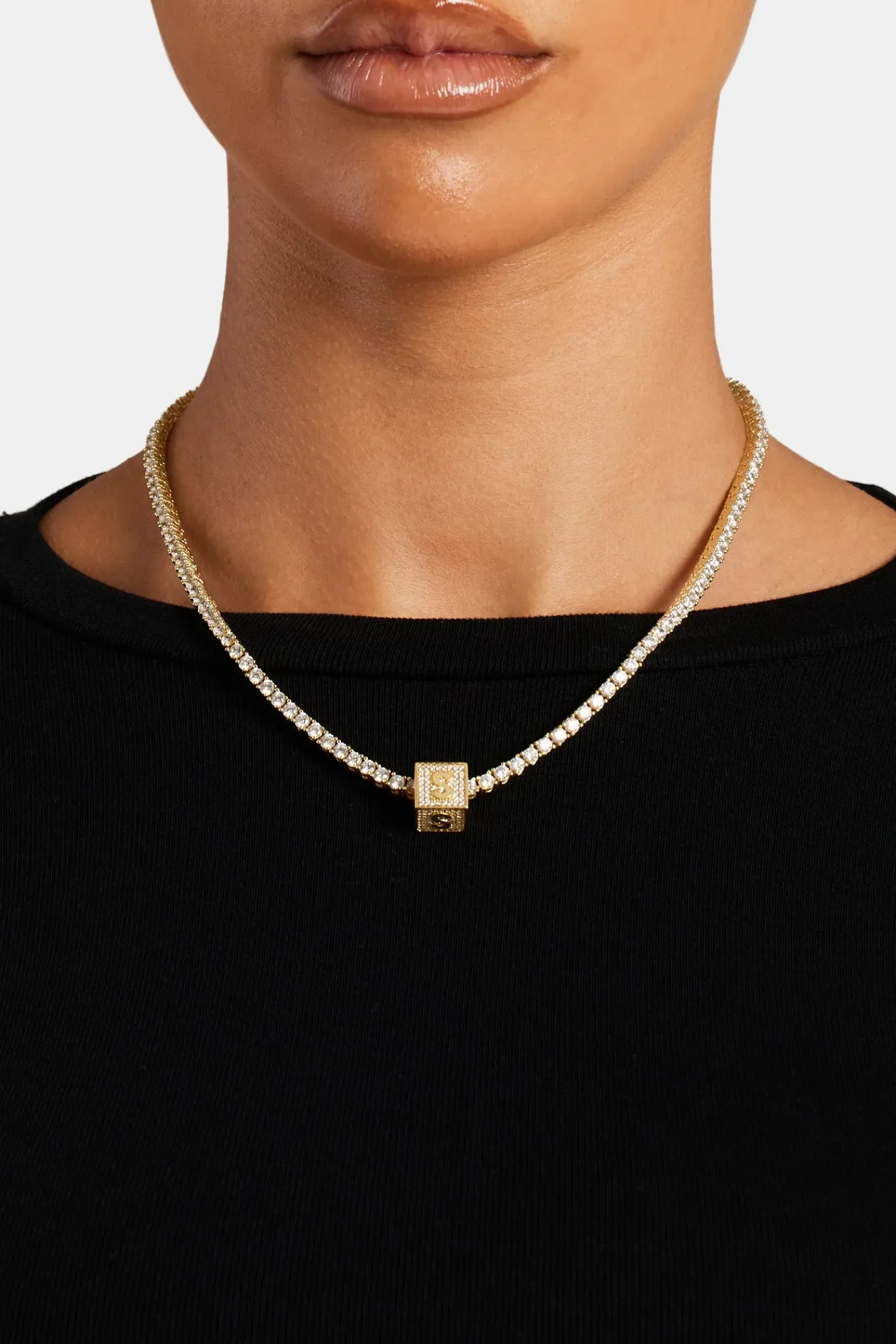 Women JWL-PEND Gold Plated Iced S Letter Block Pendant