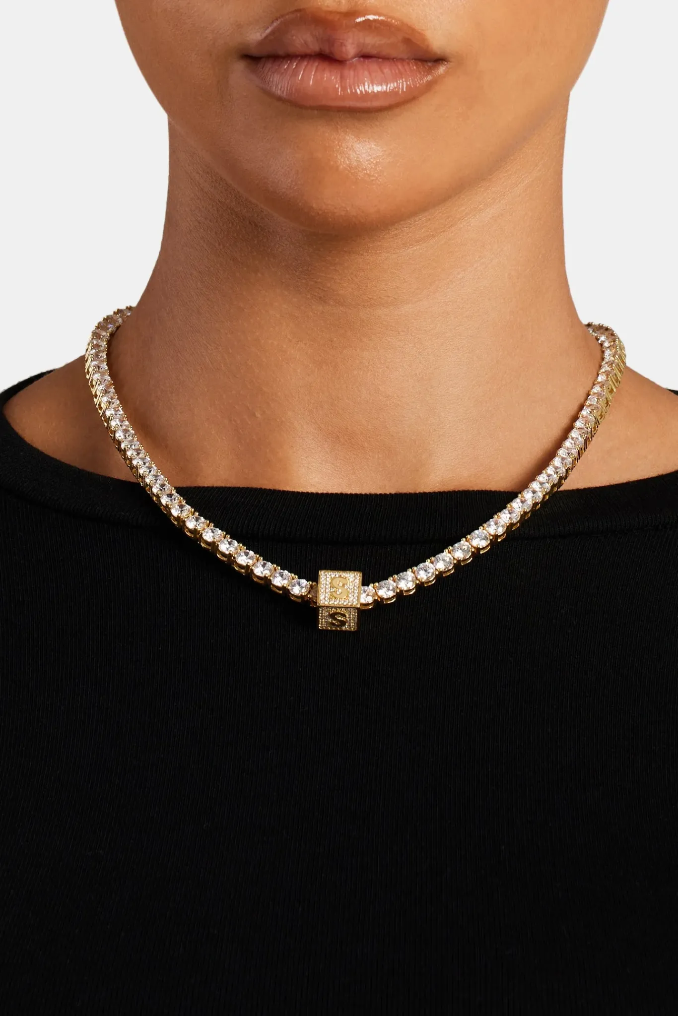 Women JWL-PEND Gold Plated Iced S Letter Block Pendant