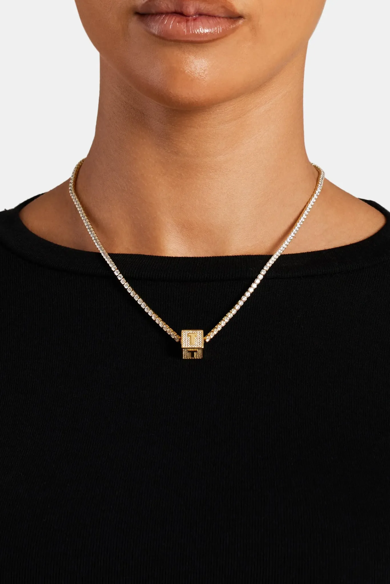 Women JWL-PEND Gold Plated Iced T Letter Block Pendant