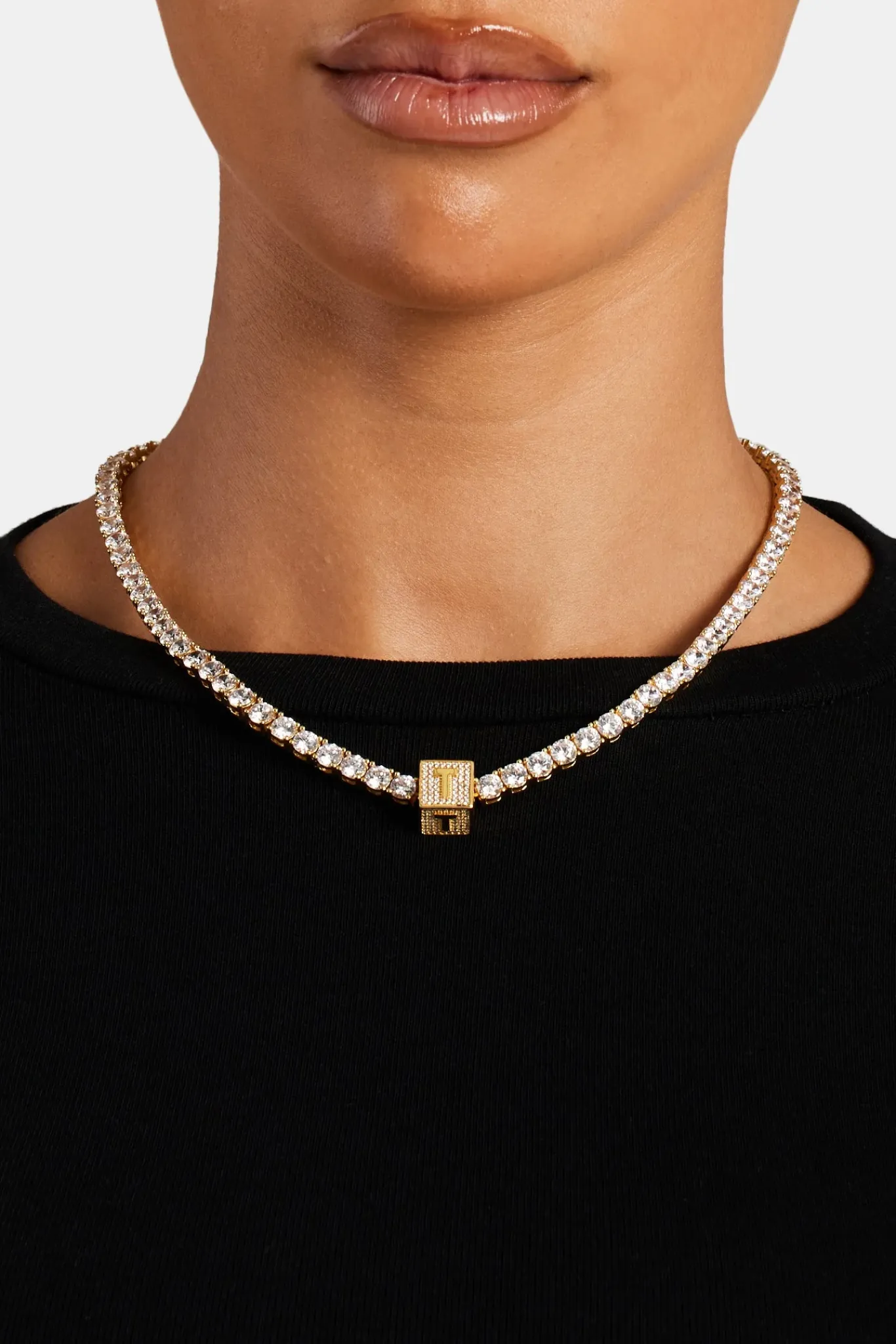 Women JWL-PEND Gold Plated Iced T Letter Block Pendant