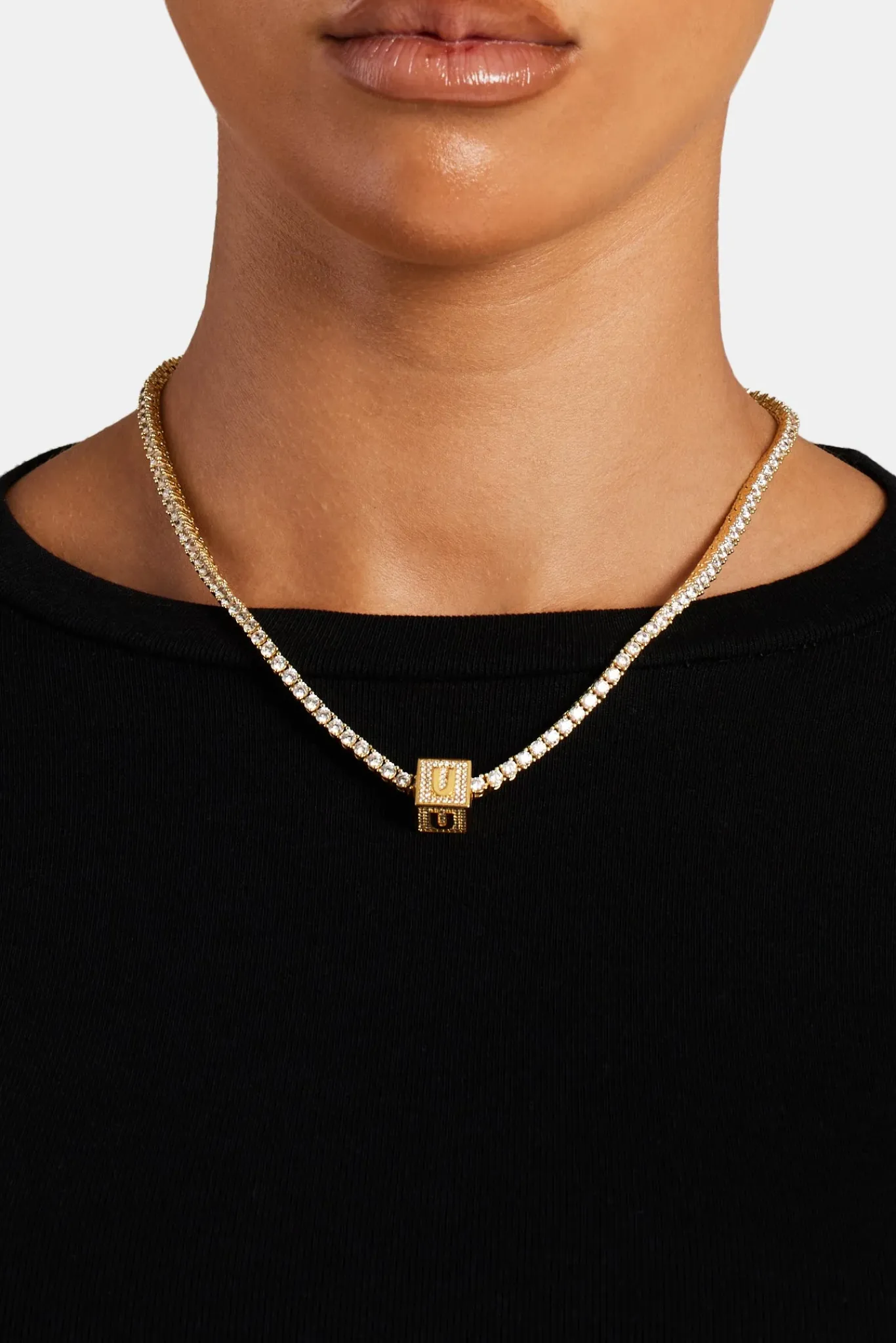 Women JWL-PEND Gold Plated Iced U Letter Block Pendant