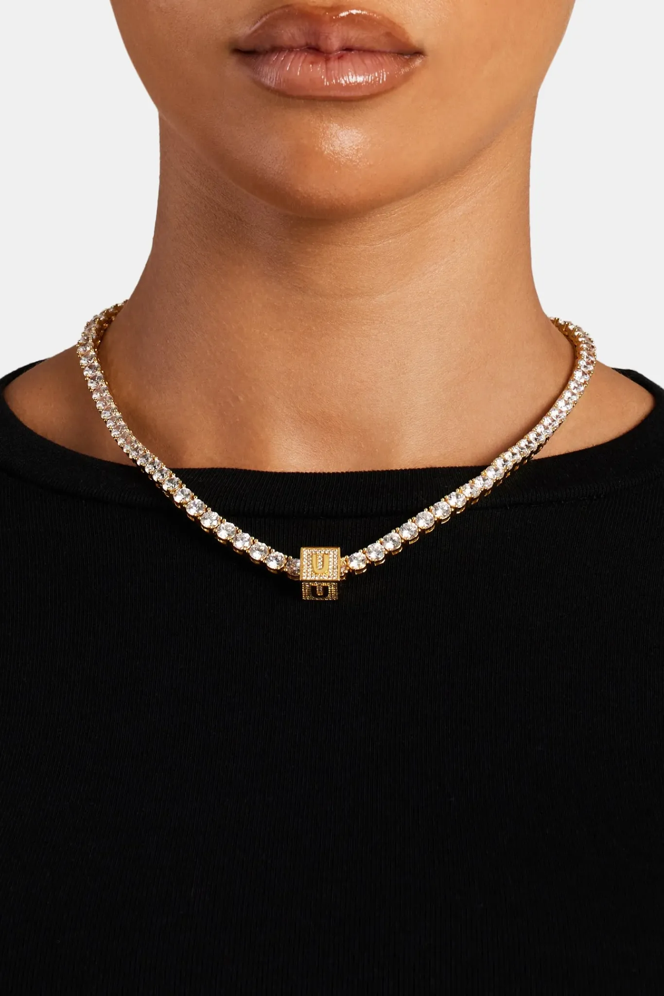 Women JWL-PEND Gold Plated Iced U Letter Block Pendant