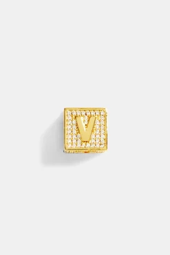 Women JWL-PEND Gold Plated Iced V Letter Block Pendant