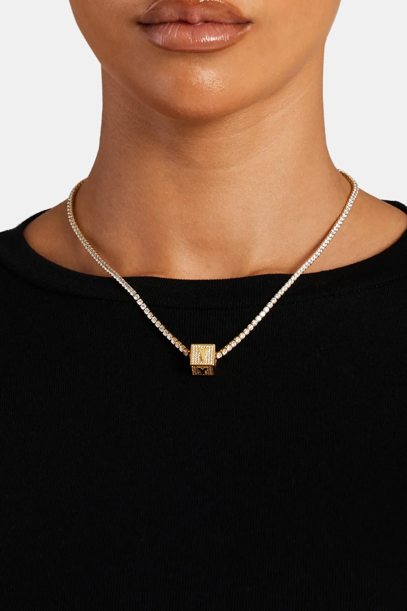 Women JWL-PEND Gold Plated Iced Y Letter Block Pendant