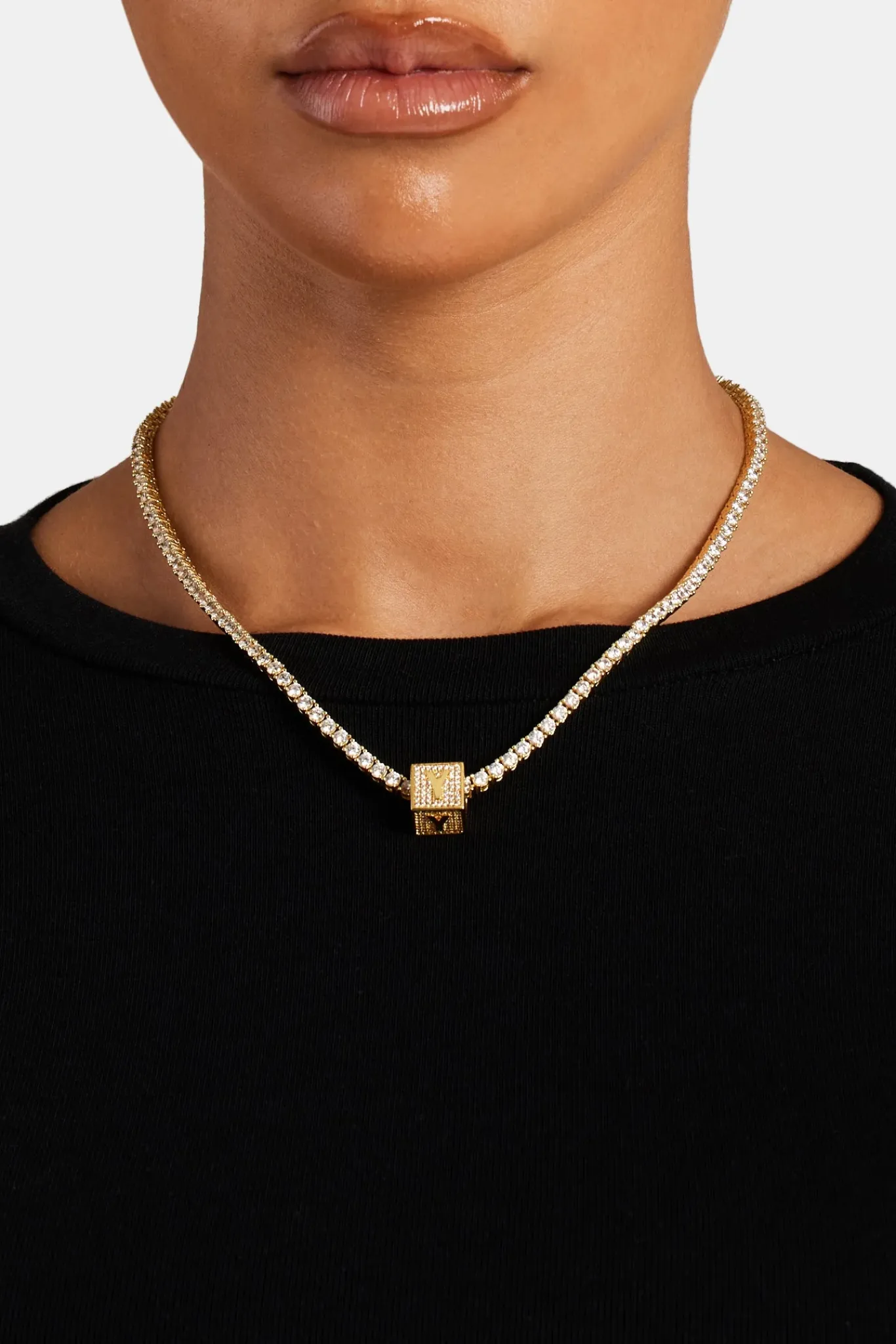Women JWL-PEND Gold Plated Iced Y Letter Block Pendant