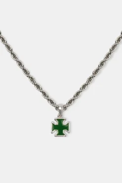 JWL-PEND Green Enamel Cross Motif Necklace - 10mm