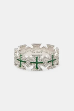 JWL-RNG Green Enamel Cross Motif Ring