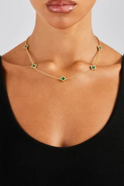 Women JWL-CHN Green Enamel Motif Rolo Link Chain - 10mm