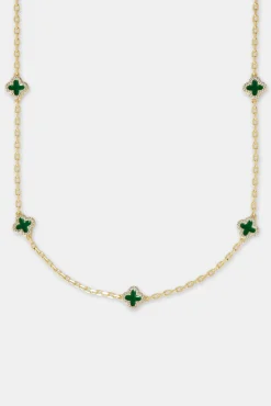 Women JWL-CHN Green Enamel Motif Rolo Link Chain - 10mm