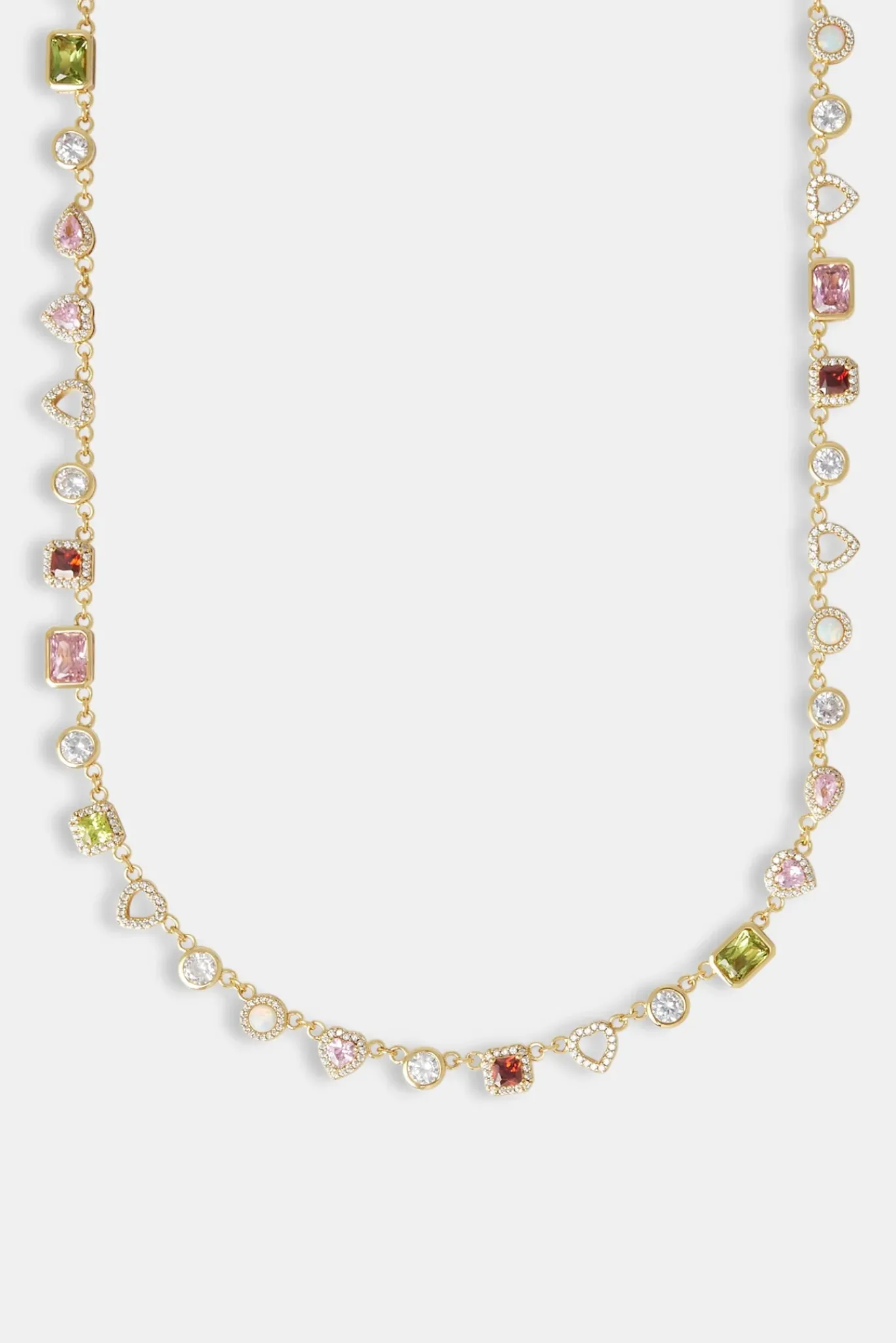 Women JWL-CHN Heart Outline Multi Gemstone Chain - 6mm