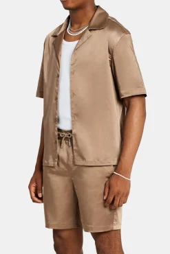 CLO-TOP-SHIR Heavyweight Boxy Fit Satin Shirt - Coffee