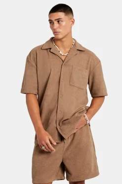 CLO-SET Heavyweight Textured Shirt & Short Set - Mocha