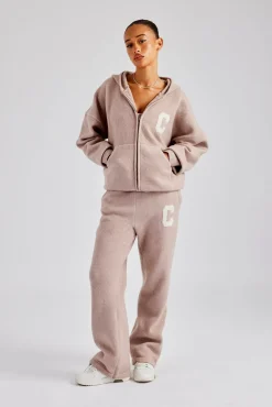 Women CLO-SET-KTW Hooded Zip Through Knitted Tracksuit - Pink