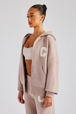 Women CLO-SET-KTW Hooded Zip Through Knitted Tracksuit - Pink