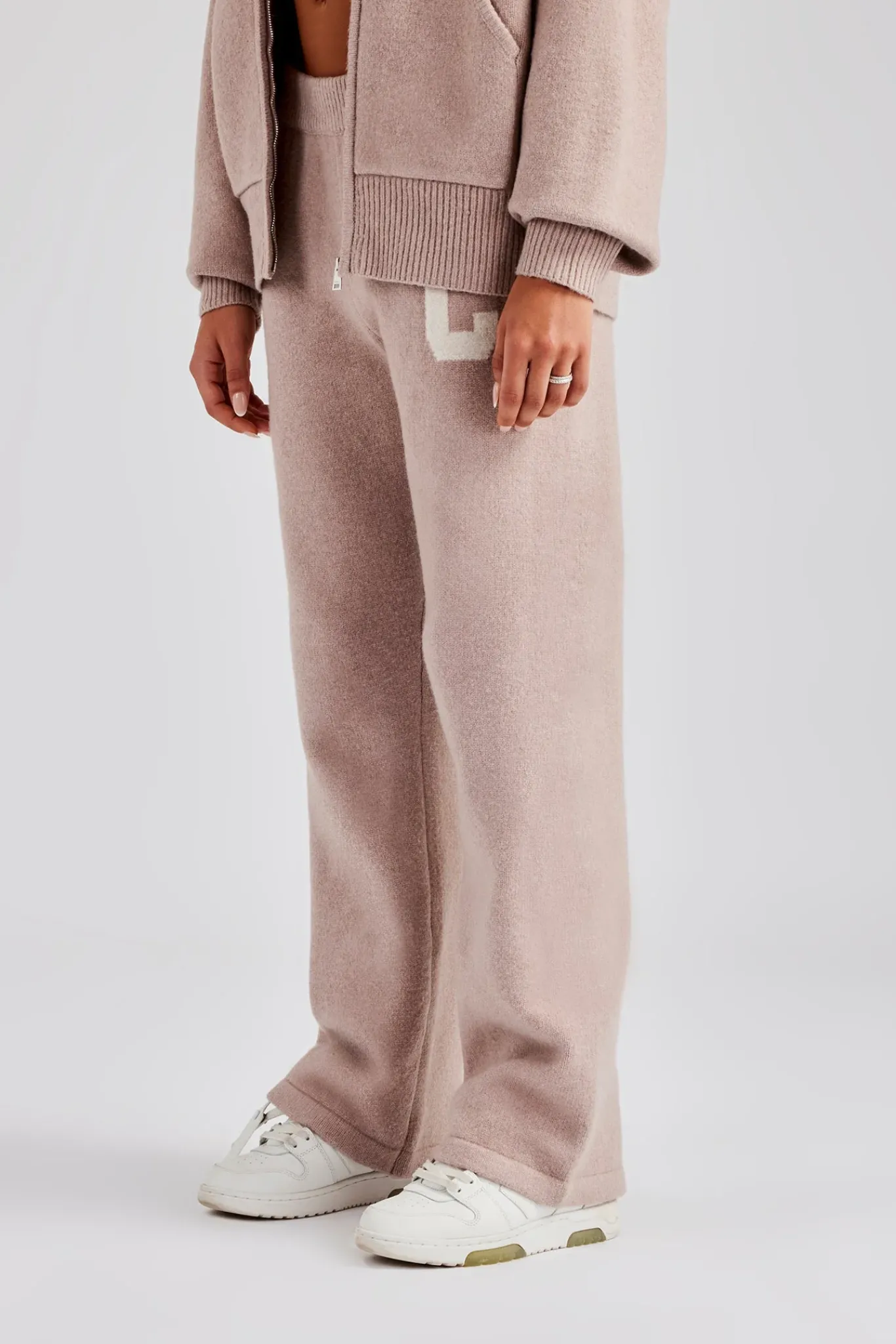 Women CLO-SET-KTW Hooded Zip Through Knitted Tracksuit - Pink