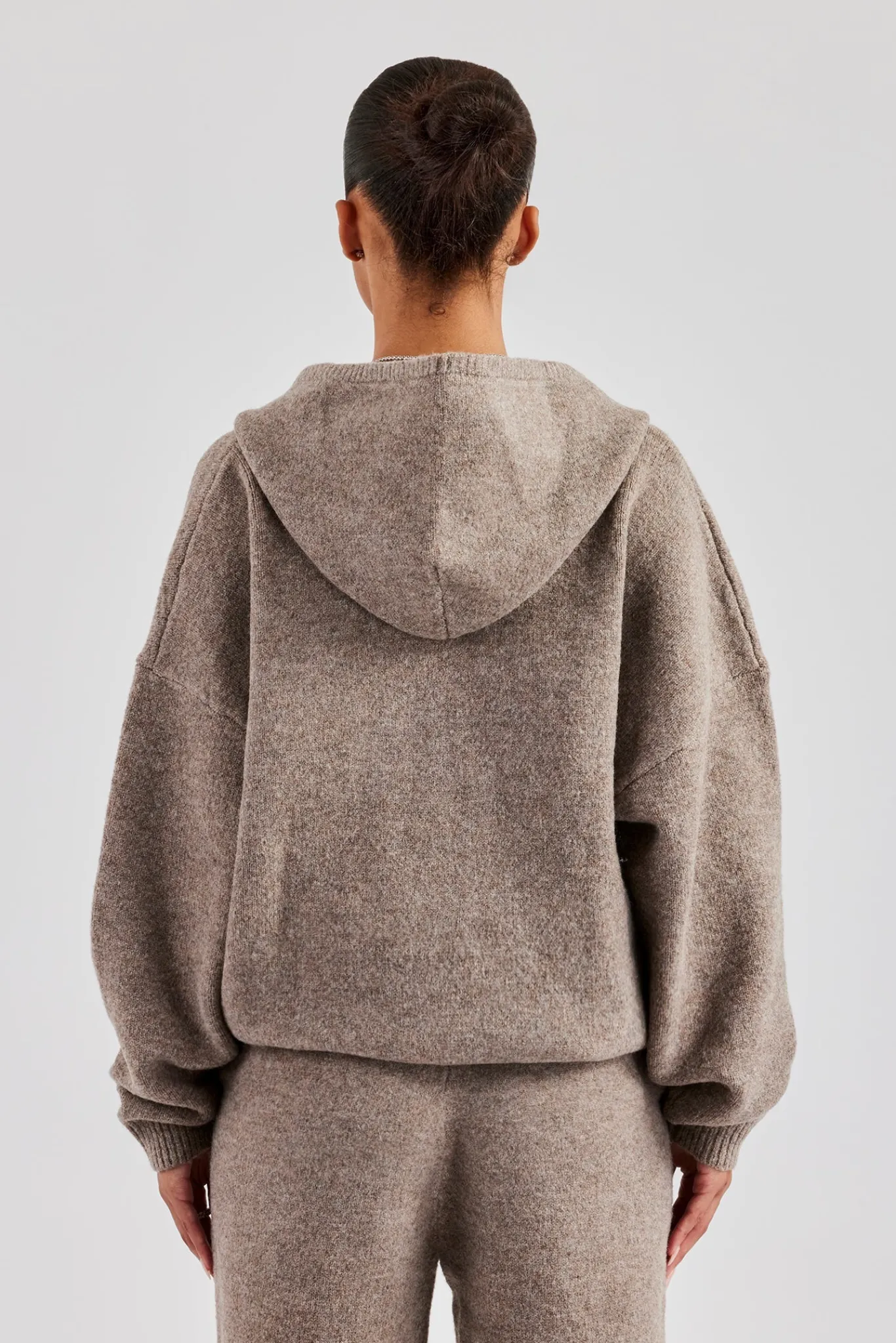 Women CLO-TOP-HS-HOOD-KTW Hooded Zip Through Knitted Jumper - Taupe