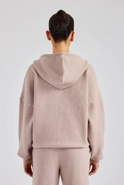 Women CLO-TOP-HS-HOOD-KTW Hooded Zip Through Knitted Hoodie - Pink