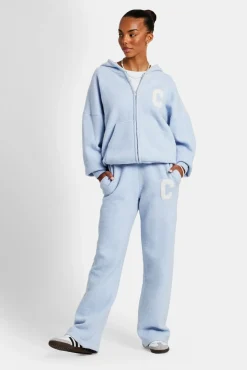 Women CLO-SET-KTW Hooded Zip Through Knitted Tracksuit - Light Blue