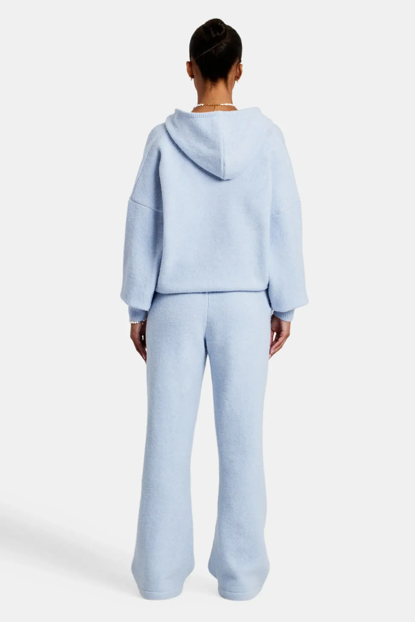 Women CLO-SET-KTW Hooded Zip Through Knitted Tracksuit - Light Blue