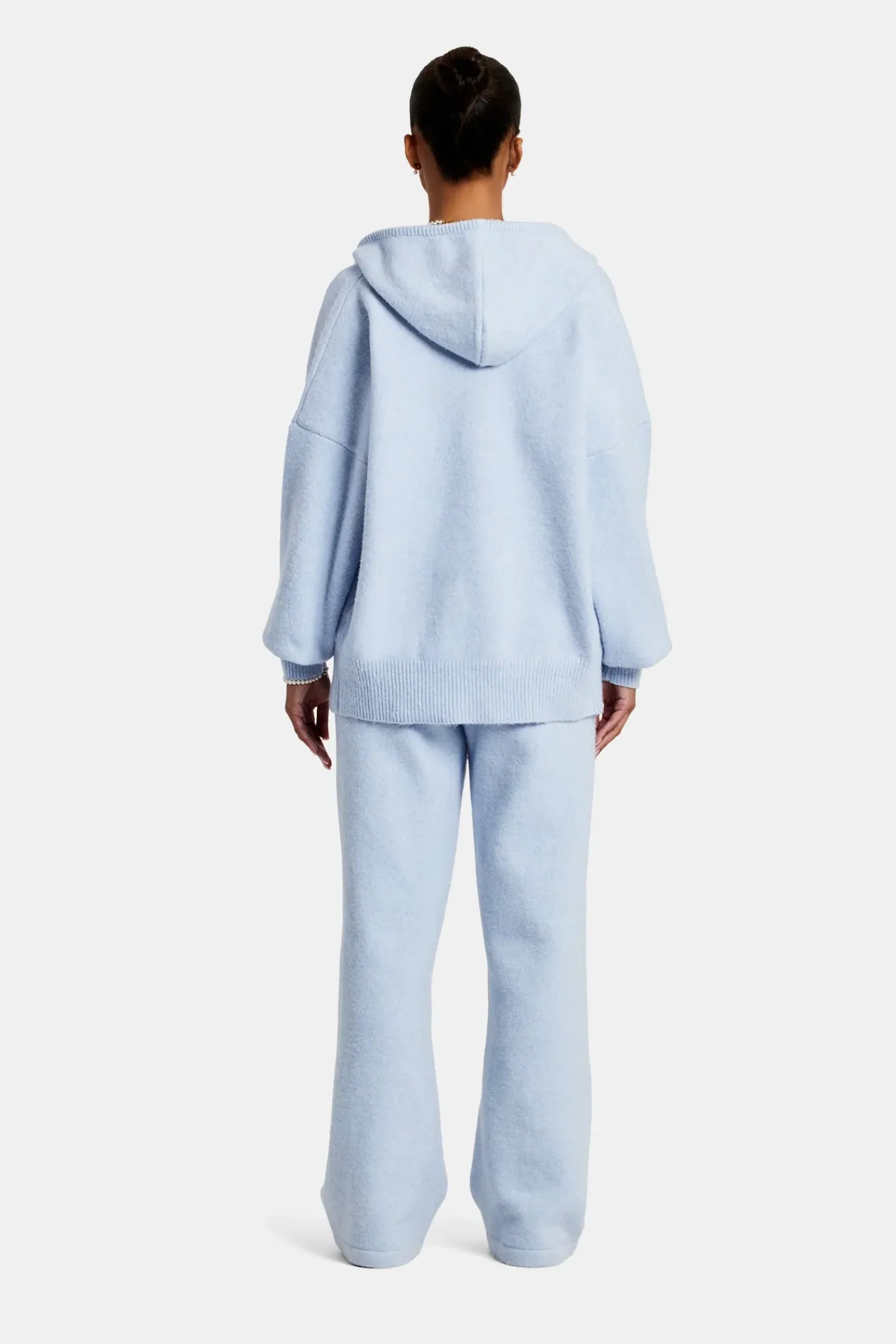 Women CLO-SET-KTW Hooded Zip Through Knitted Tracksuit - Light Blue