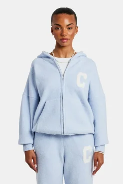 Women CLO-SET-KTW Hooded Zip Through Knitted Tracksuit - Light Blue