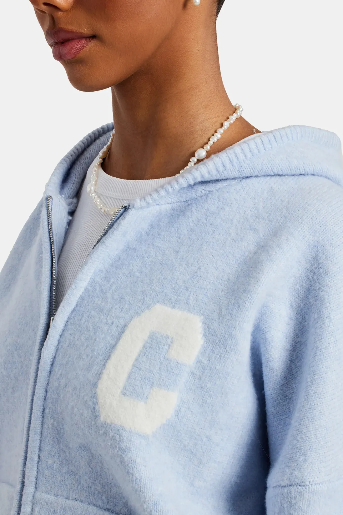 Women CLO-SET-KTW Hooded Zip Through Knitted Tracksuit - Light Blue