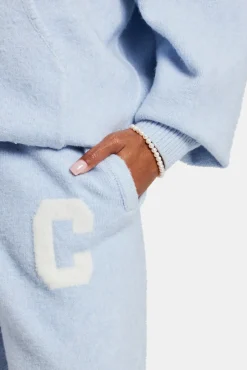 Women CLO-SET-KTW Hooded Zip Through Knitted Tracksuit - Light Blue