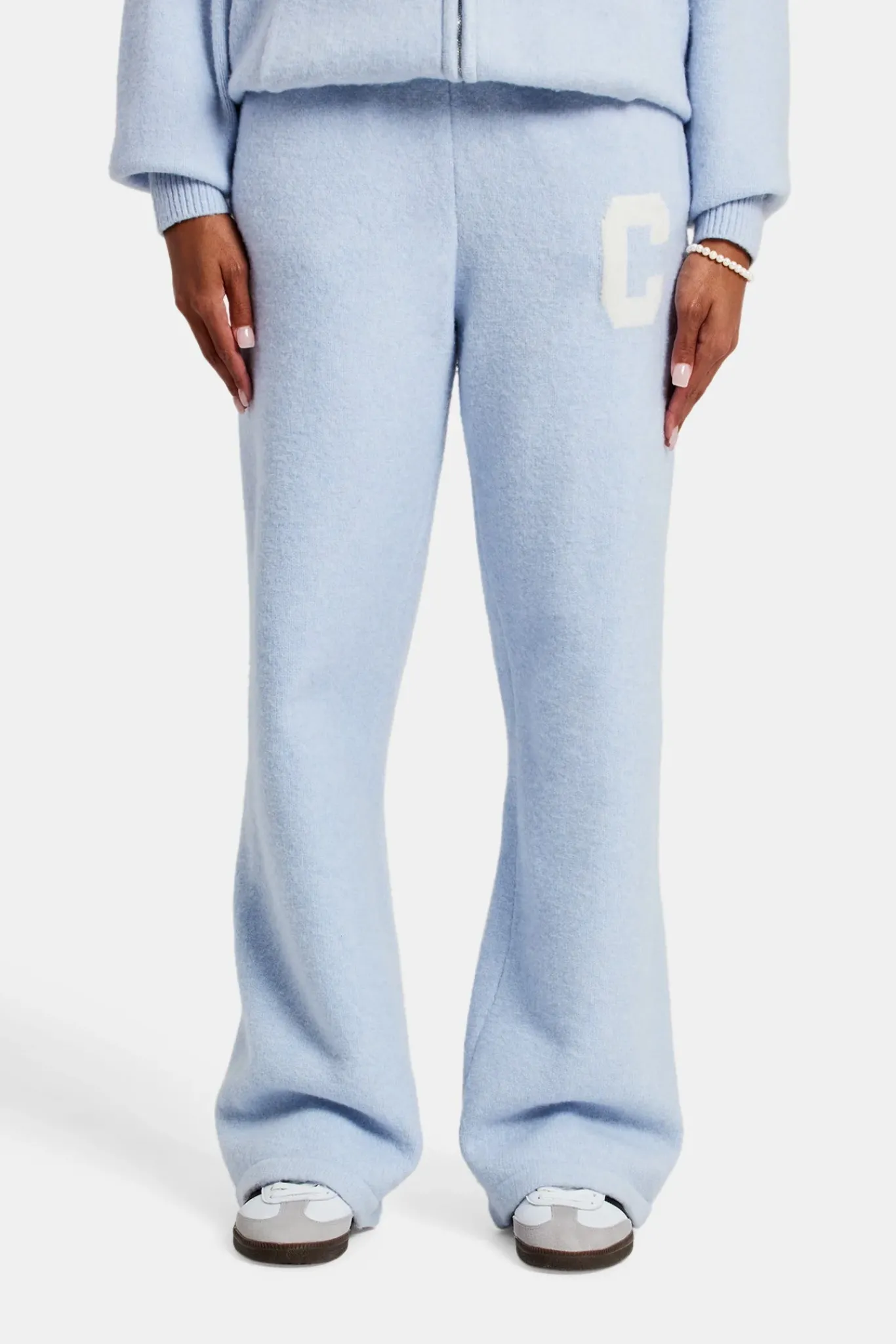 Women CLO-SET-KTW Hooded Zip Through Knitted Tracksuit - Light Blue