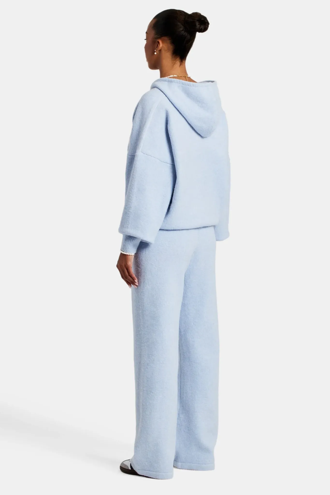 Women CLO-SET-KTW Hooded Zip Through Knitted Tracksuit - Light Blue
