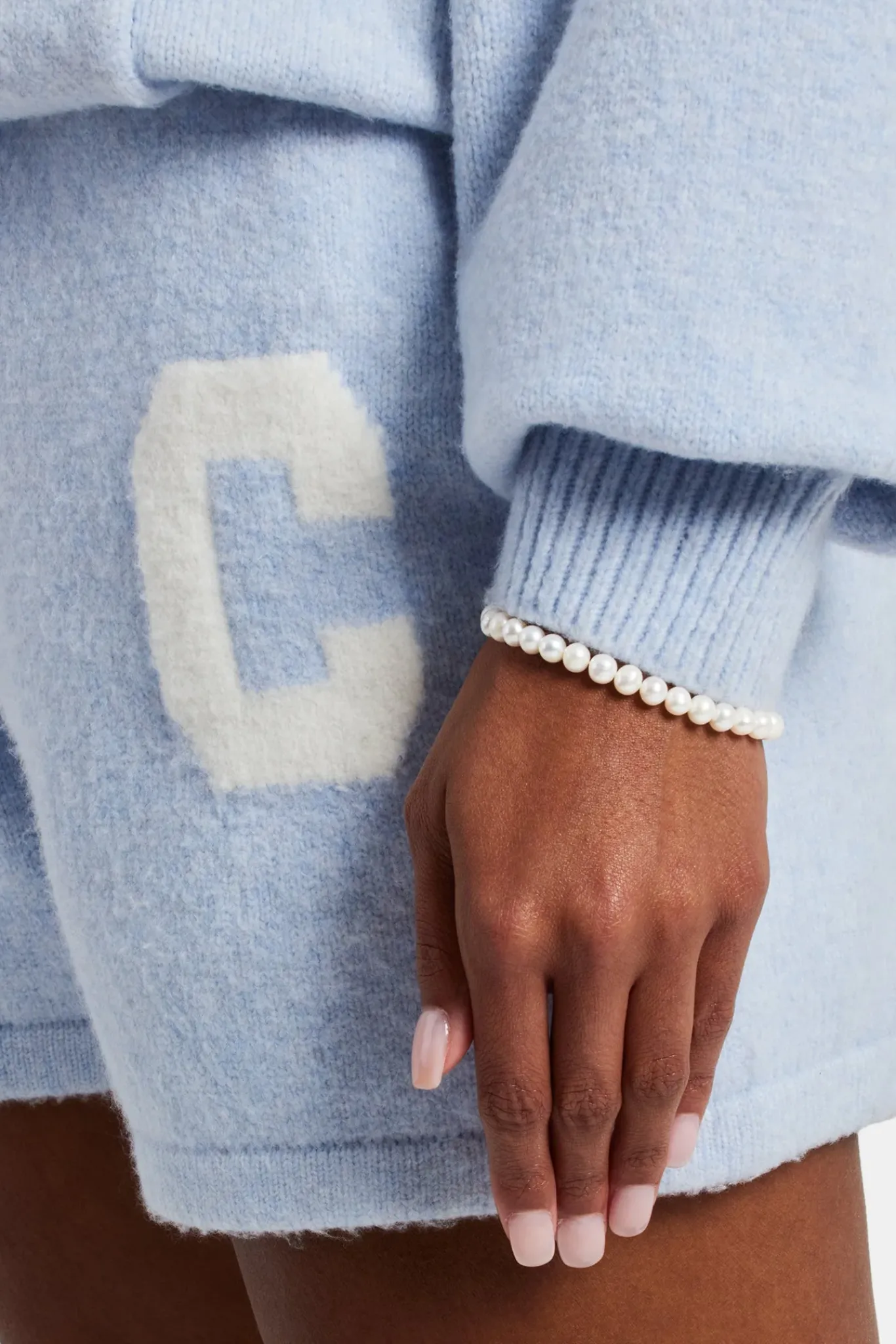 Women CLO-SET-KTW Hooded Zip Through Knitted Short Tracksuit - Light Blue