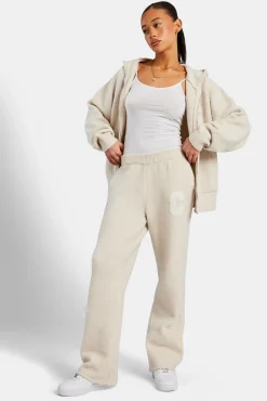Women CLO-SET-KTW Hooded Zip Through Knitted Tracksuit - Oatmeal