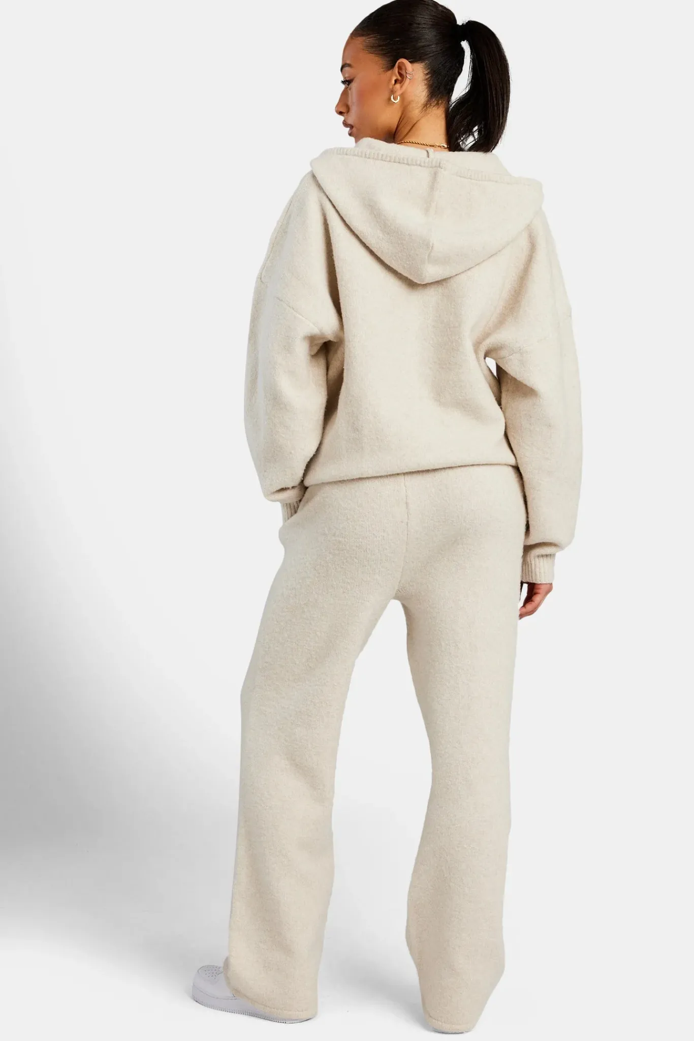 Women CLO-SET-KTW Hooded Zip Through Knitted Tracksuit - Oatmeal
